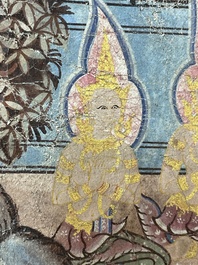 Thai school: 'Two votive scenes', ink and colour on canvas, 19th C.