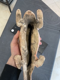 A Chinese Mingqi terracotta amphibian-shaped grave guardian with human head, Western Han