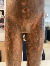 A Chinese painted pottery stick man figure and a pottery 'zodiac' offering vessel, Han/Song