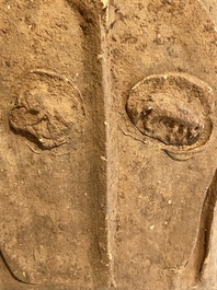 A Chinese painted pottery stick man figure and a pottery 'zodiac' offering vessel, Han/Song