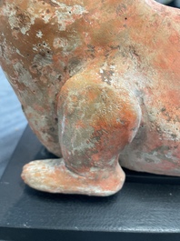 A Chinese Mingqi terracotta amphibian-shaped grave guardian with human head, Western Han