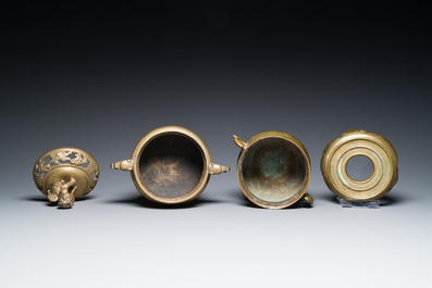 Six various Chinese bronze censers, 19/20th C.