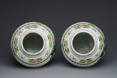 A pair of Chinese famille verte 'Shou Lao' vases, Kangxi