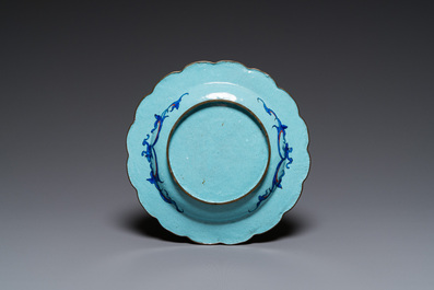 A Chinese blue-ground Canton enamel dish for the Vietnamese market, Qianlong/Jiaqing