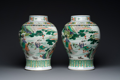 A pair of Chinese famille verte 'Shou Lao' vases, Kangxi