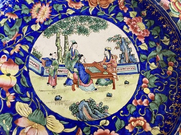 A Chinese blue-ground Canton enamel dish for the Vietnamese market, Qianlong/Jiaqing