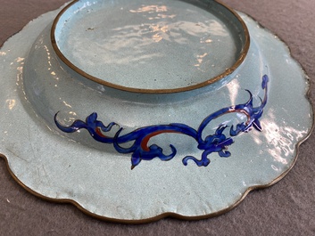 A Chinese blue-ground Canton enamel dish for the Vietnamese market, Qianlong/Jiaqing