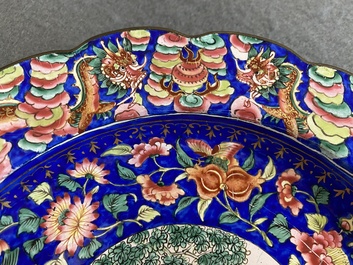 A Chinese blue-ground Canton enamel dish for the Vietnamese market, Qianlong/Jiaqing