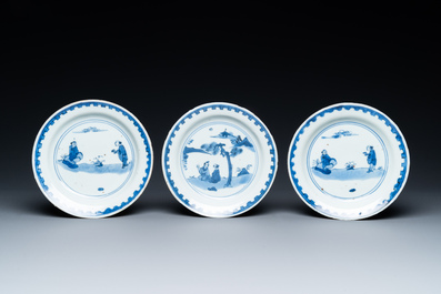 Three Chinese blue and white ko-sometsuke plates for the Japanese market, late Ming
