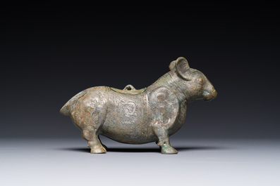 A rare Chinese bronze ritual vessel in the form of a tapir in Eastern Zhou-style, Warring States period