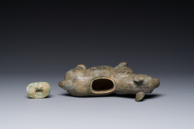 A rare Chinese bronze ritual vessel in the form of a tapir in Eastern Zhou-style, Warring States period