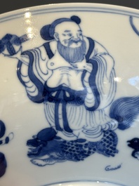 A Chinese blue and white 'Eight Immortals' bowl, Guangxu mark, 19/20th C.