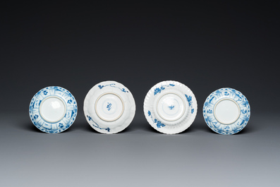 Twelve Chinese blue and white saucers and eight cups, Kangxi/Yongzheng
