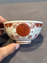 A Chinese iron-red, blue and white 'kinrande' bowl for the Japanese market, Ming