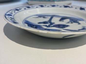 Four Chinese blue and white plates, Wanli and late Ming