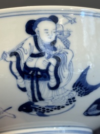 A Chinese blue and white 'Eight Immortals' bowl, Guangxu mark, 19/20th C.