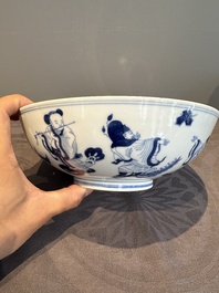 A Chinese blue and white 'Eight Immortals' bowl, Guangxu mark, 19/20th C.
