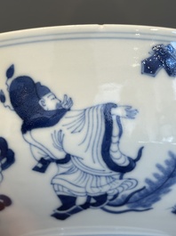 A Chinese blue and white 'Eight Immortals' bowl, Guangxu mark, 19/20th C.
