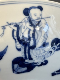 A Chinese blue and white 'Eight Immortals' bowl, Guangxu mark, 19/20th C.