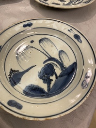 Six Chinese blue and white ko-sometsuke 'ox' plates for the Japanese market, Transitional period