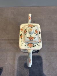 A Chinese famille verte rectangular 'lotus' teapot, Kangxi