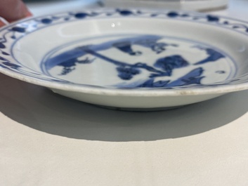 Four Chinese blue and white plates, Wanli and late Ming