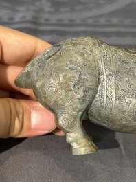 A rare Chinese bronze ritual vessel in the form of a tapir in Eastern Zhou-style, Warring States period