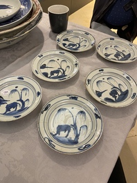 Six Chinese blue and white ko-sometsuke 'ox' plates for the Japanese market, Transitional period