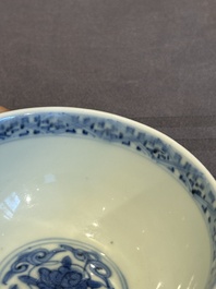 A Chinese iron-red, blue and white 'kinrande' bowl for the Japanese market, Ming
