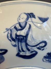 A Chinese blue and white 'Eight Immortals' bowl, Guangxu mark, 19/20th C.