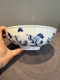 A Chinese blue and white 'Eight Immortals' bowl, Guangxu mark, 19/20th C.