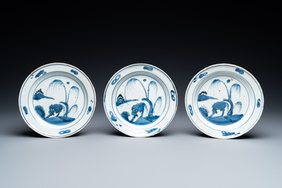 Six Chinese blue and white ko-sometsuke 'ox' plates for the Japanese market, Transitional period