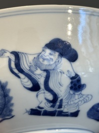 A Chinese blue and white 'Eight Immortals' bowl, Guangxu mark, 19/20th C.