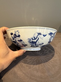 A Chinese blue and white 'Eight Immortals' bowl, Guangxu mark, 19/20th C.