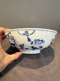 A Chinese blue and white 'Eight Immortals' bowl, Guangxu mark, 19/20th C.