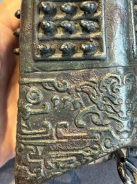 Two Chinese archaistic bronze bells, Song/Yuan