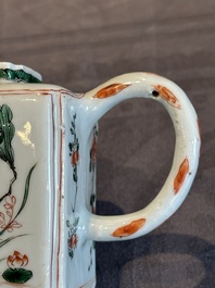 A Chinese famille verte rectangular 'lotus' teapot, Kangxi