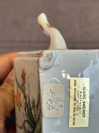 A Chinese famille verte rectangular 'lotus' teapot, Kangxi