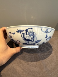 A Chinese blue and white 'Eight Immortals' bowl, Guangxu mark, 19/20th C.