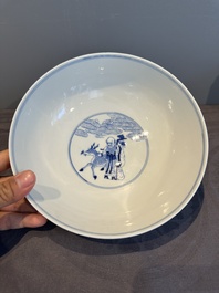 A Chinese blue and white 'Eight Immortals' bowl, Guangxu mark, 19/20th C.