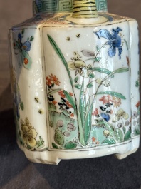 A Chinese famille verte 'flower and butterfly' teapot with an upright handle, Kangxi
