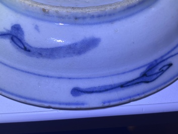 Four Chinese blue and white plates, Wanli and late Ming