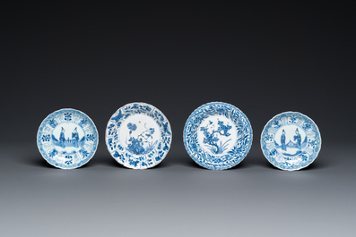 Twelve Chinese blue and white saucers and eight cups, Kangxi/Yongzheng