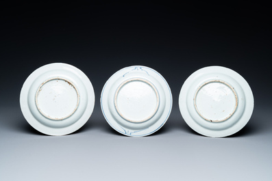 Three Chinese blue and white ko-sometsuke plates for the Japanese market, late Ming