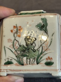 A Chinese famille verte rectangular 'lotus' teapot, Kangxi