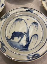 Six Chinese blue and white ko-sometsuke 'ox' plates for the Japanese market, Transitional period
