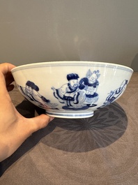 A Chinese blue and white 'Eight Immortals' bowl, Guangxu mark, 19/20th C.
