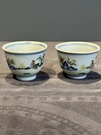A pair of Chinese famille rose 'chicken' cups, Qianlong mark and of the period