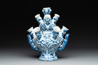 A rare Dutch Delft blue and white tulip vase, late 17th C.
