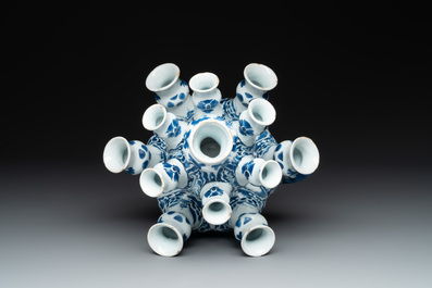 A rare Dutch Delft blue and white tulip vase, late 17th C.